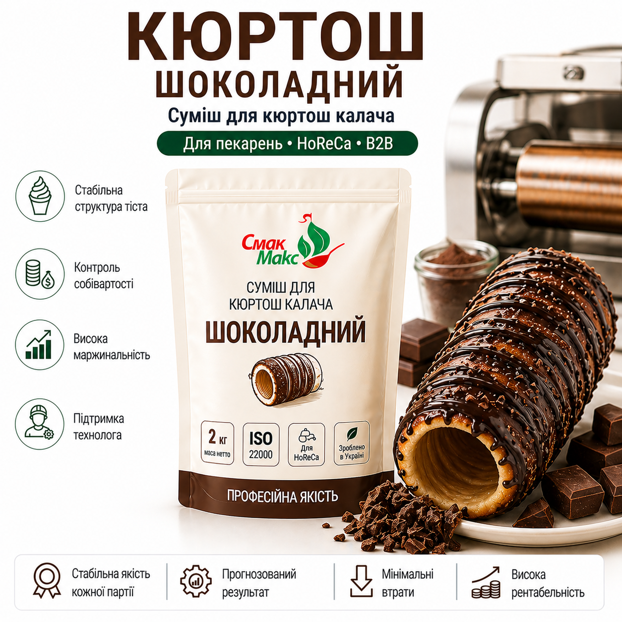 Професійна суміш для кюртош калача Шоколадна HoReCa 2 кг Смакмакс