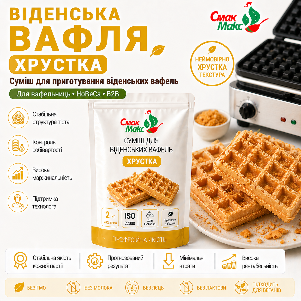 Професійна суміш для віденських вафель Хрустка HoReCa Смакмакс 2 кг