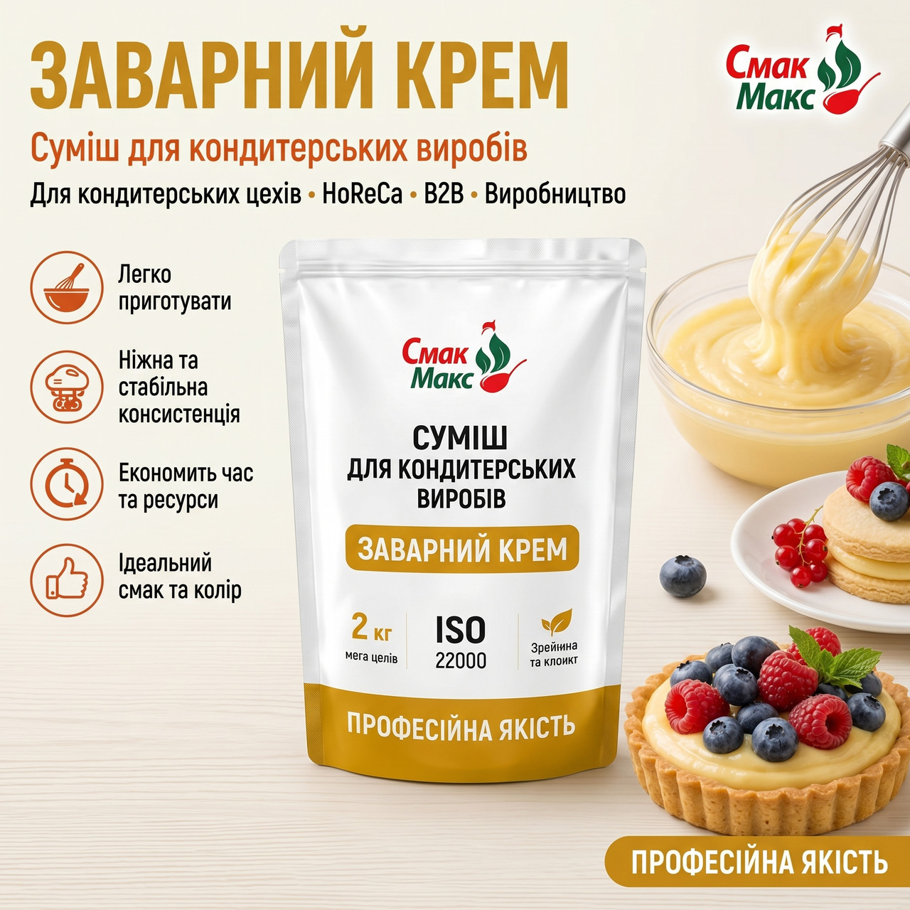 Суміш для заварного крему HoReCa Смакмакс 2 кг