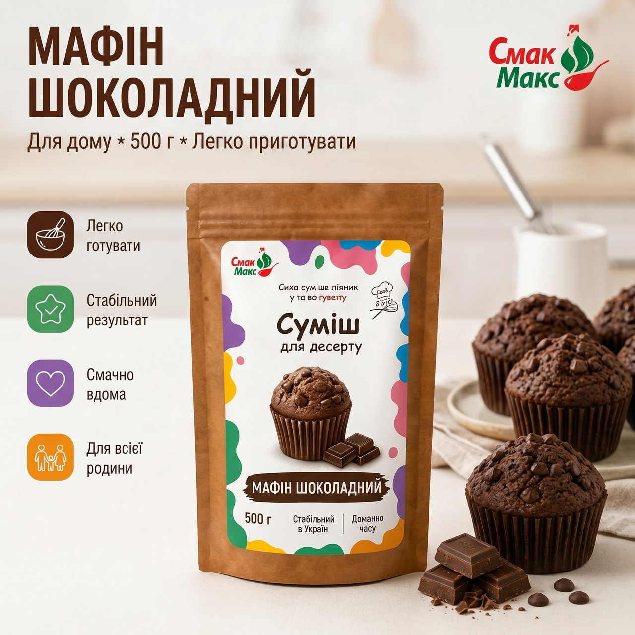 Суміш для домашніх шоколадних мафінів B2C Смакмакс