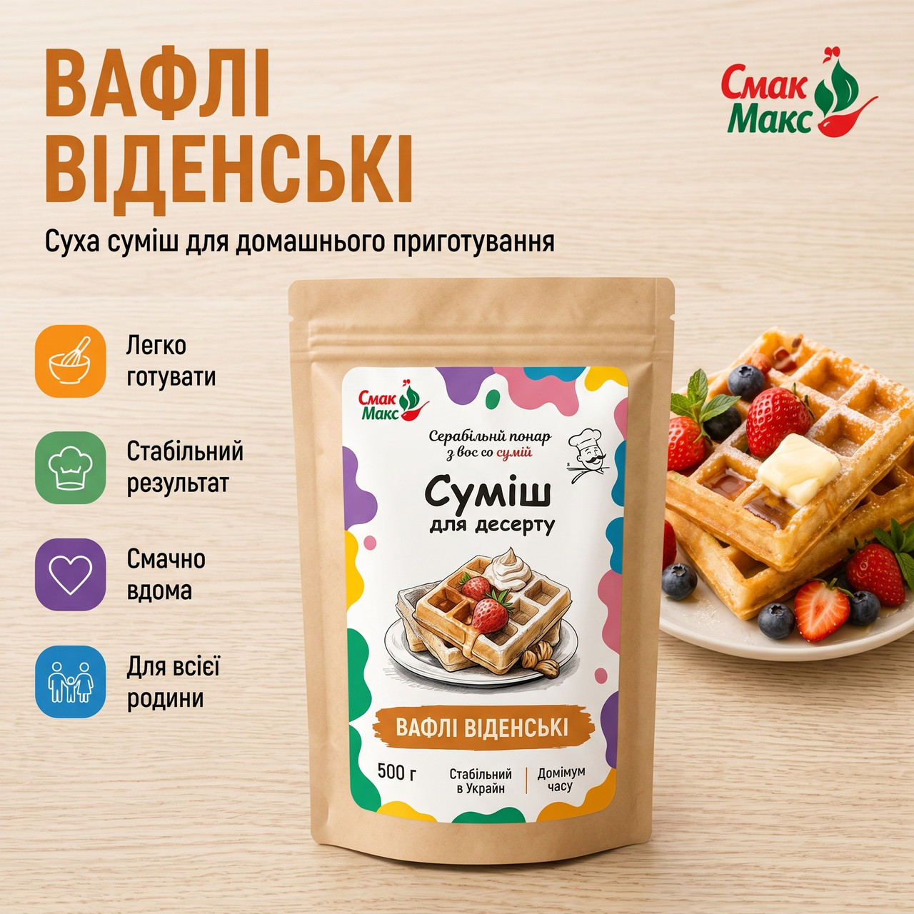 Суміш для домашніх віденських вафель B2C Смакмакс