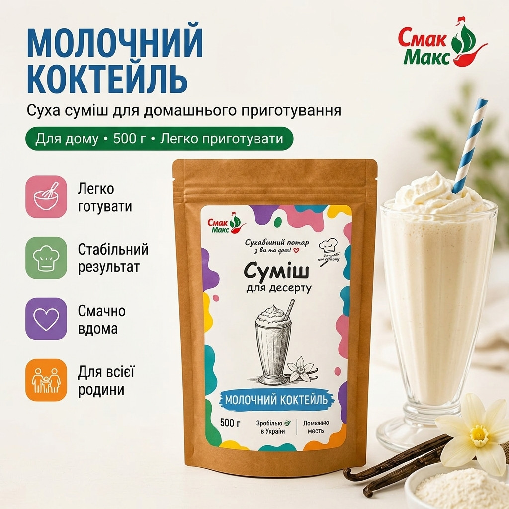 Суміш для домашнього молочного коктейлю B2C Смакмакс