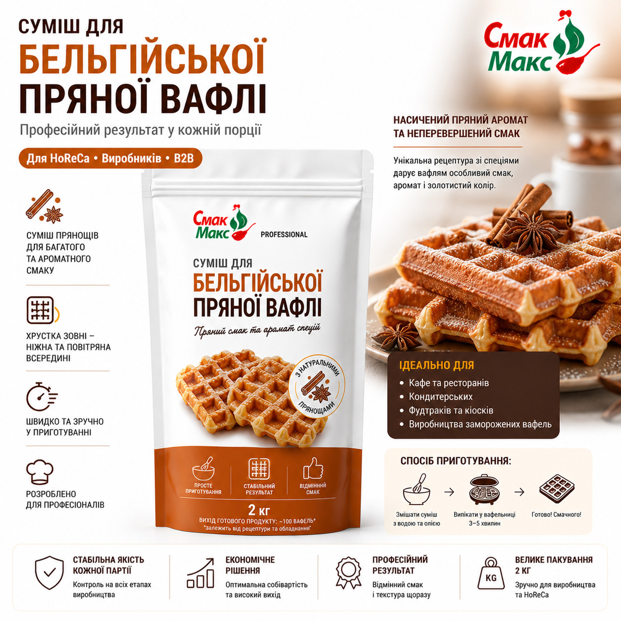 Суміш для бельгійських вафель Пряна HoReCa 2 кг