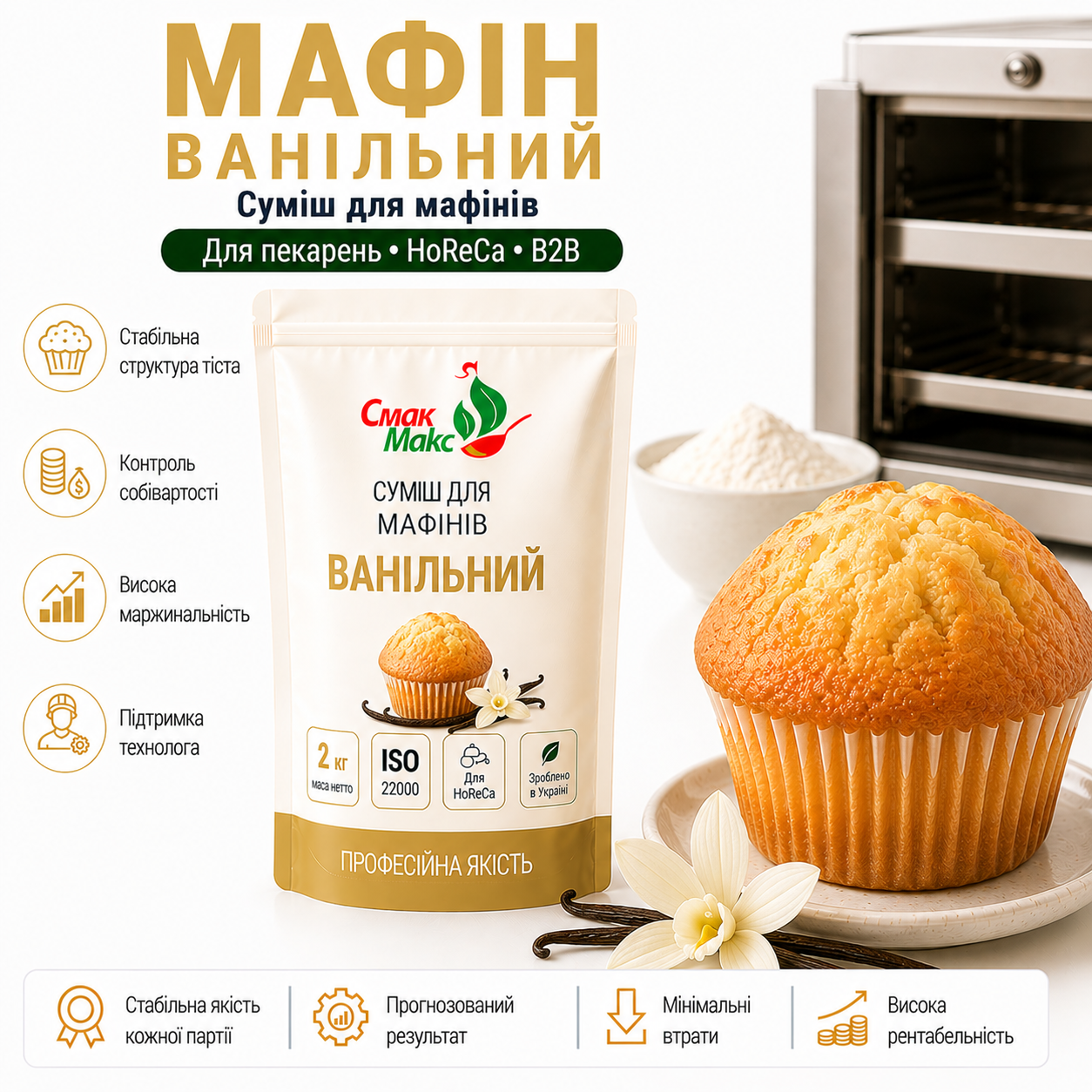 Суміш для мафінів Ванільна HoReCa 2 кг Смакмакс